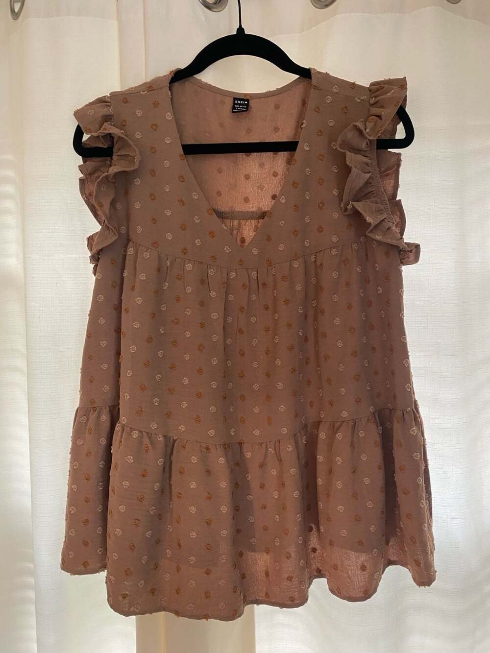 SHEIN Swiss Dot Flutter Sleeve Tiered Babydoll Top